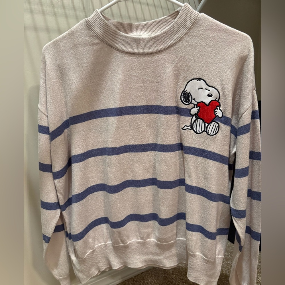 Striped Crewneck Sweater with Snoopy and Heart
